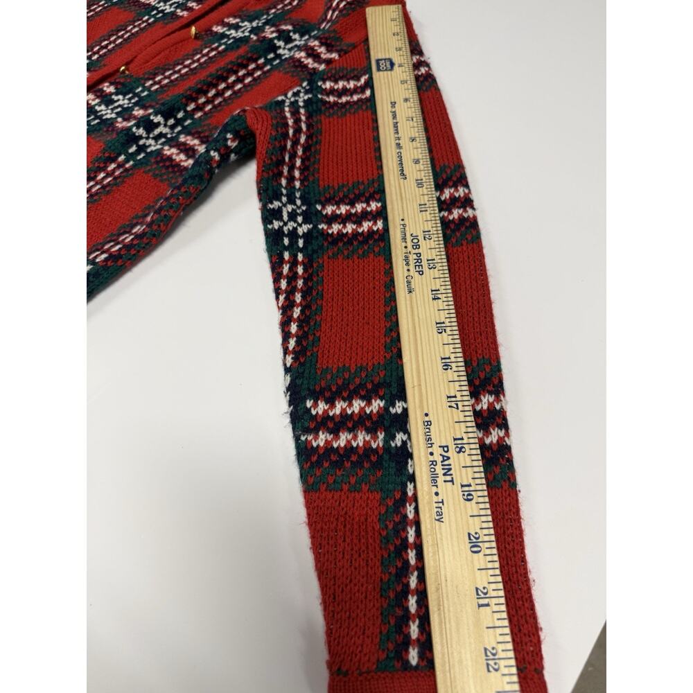VTG Crystal Kobe S/P Cardigan Red Black Holiday Plaid Gold Button Knit Sweater - Picture 4 of 6